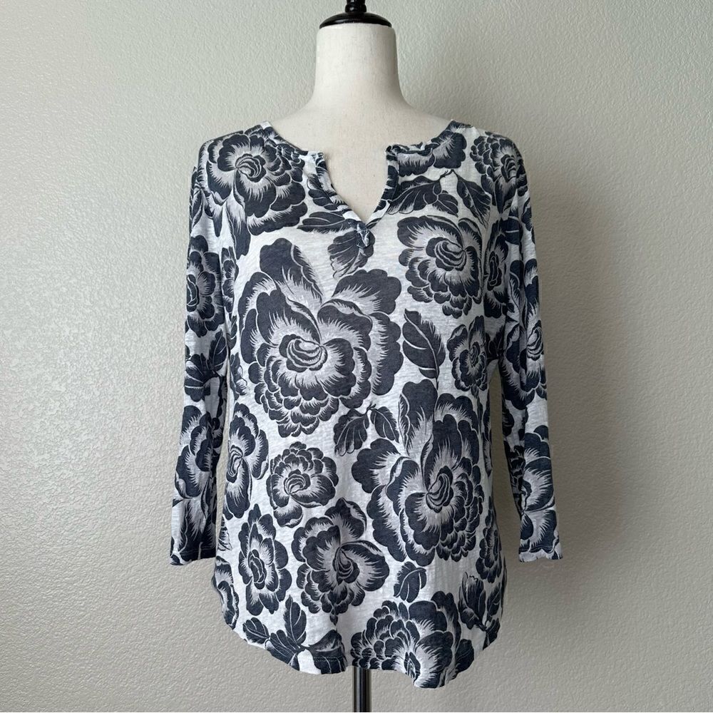 Ann Taylor 100% Linen Floral 3/4 Sleeves Top